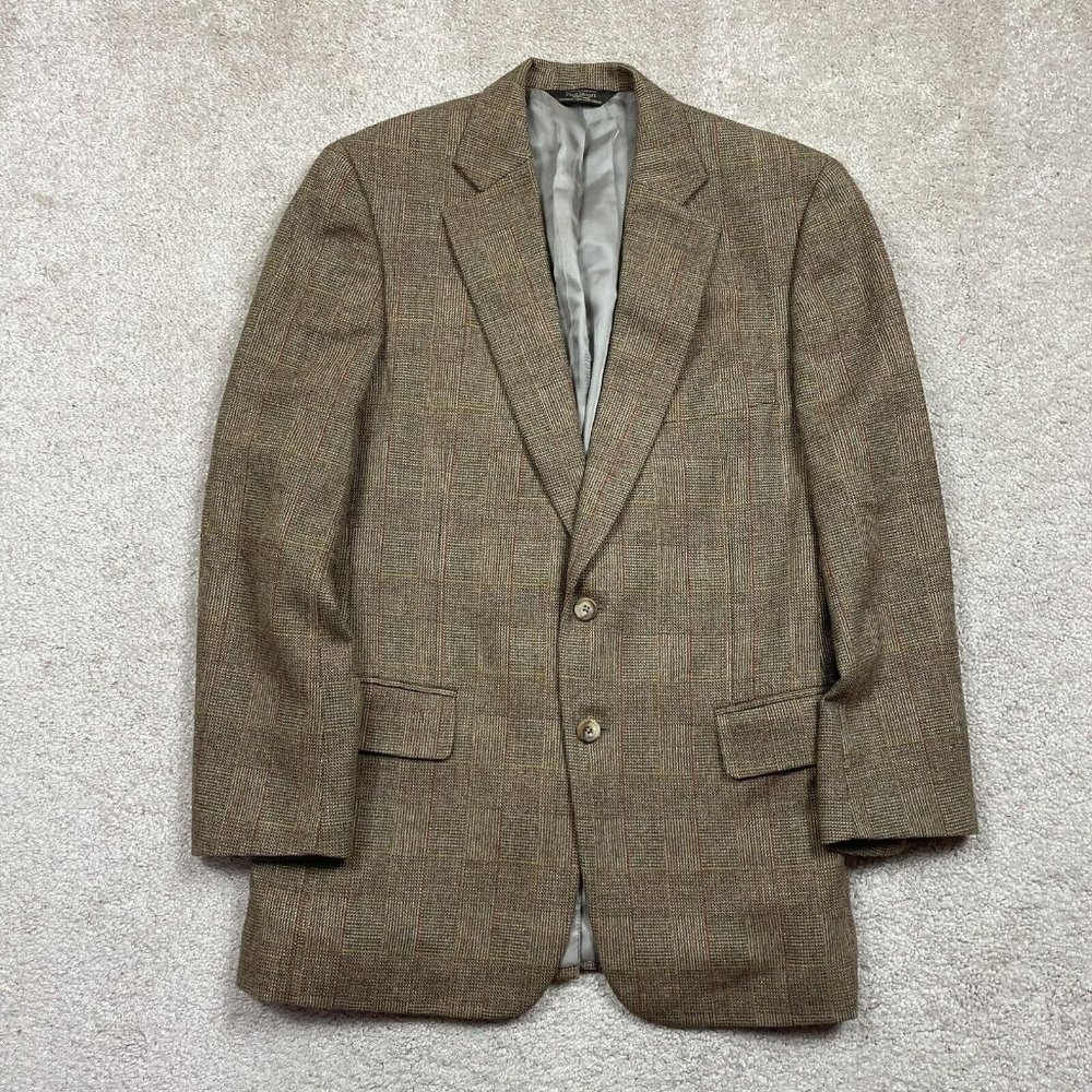Paul Stuart 2B Tweed Wool Blazer Sport Coat Jacket Brown Size 40R